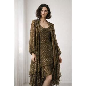 Vintage Ann Hobbs for Cattiva Opera-Core Dress & Duster Set – Black & Gold Sheer